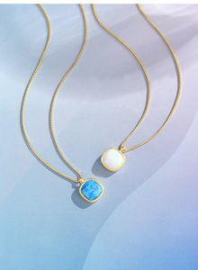 Collar de Plata de Ley 925 al por Mayor con Baño de Rodio, Cadena de Caja y Colgante Cuadrado de Ópalo, Elegante para Mujer, Ideal para Compromiso, Boda o Fiesta - Product Image 3