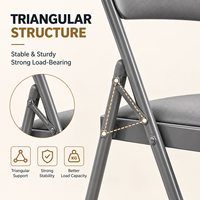 Chaise pliante en métal rembourrée, cuir PU gris, ergonomique, pliable, portable, robuste, pour la maison, le bureau, le balcon, les événements, les invités