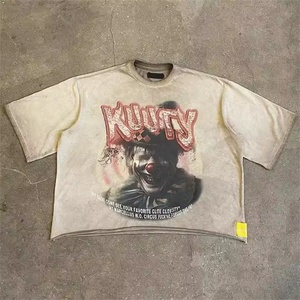 เสื้อยืดผ้าฝ้ายสไตล์วินเทจสำหรับผู้ชายเสื้อครอปแขนยาวพิมพ์ลายสไตล์สตรีทแวร์ DTG 300GSM โลโก้ตามสั่ง - Product Image 1