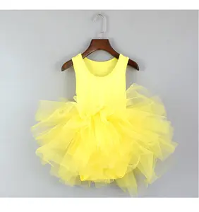 Kids Girls New Year Party Ballet Dress Yellow Pink Formal Child Flower Customized Sling Sleeveless Clothes Rompers Dance Skirts