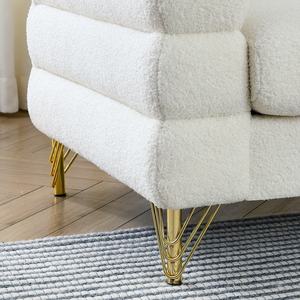 Sofá Chesterfield de Tres Plazas en Color Blanco Bouclé para Sala de Estar Moderna, Patas Doradas, Tapizado en Crema, Disponible en EE. UU. - Product Image 5