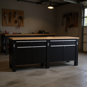 Gabinete de Herramientas 506 Kl, Banco de Trabajo de Acero Negro con Superficie de Madera, Cajón de Almacenamiento y Puerta para Uso en Garaje o Taller - Product Image 3