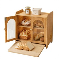 Boîte à pain rectangulaire en bambou avec porte en acrylique transparente, fermeture magnétique, double porte, rangement de cuisine