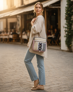 Geometric Pattern Shoulder <b>Bag</b> With Decorative Woven Panels And Adjustable Strap For Women Shopping Travel <b>Work</b> And Casual Wear - Product Image 1