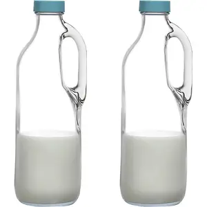 47oz temizle cam süt şişesi cam sürahi kolu ve kapak için hava geçirmez buzdolabı su içecek konteyner için mutfak
