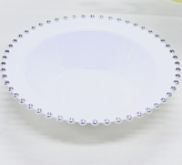 Bols à dîner jetables en plastique transparent/blanc et or, assiettes de fête fantaisie robustes
