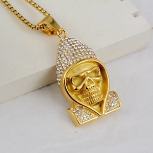 Hip Hop à <span class=keywords><strong>la</strong></span> mode gothique <span class=keywords><strong>mort</strong></span> rempli plaqué or étanche sans ternissement en acier inoxydable mode bijoux pendentif collier homme mâle - Product Image 4
