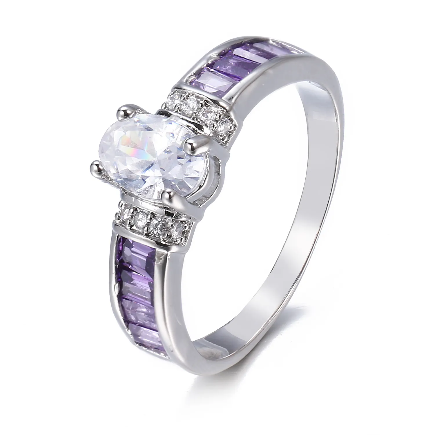 Emmaya New Design Jewelry Purple Crystal Genius Diamond Oval Gemstone Silver Plated Ring For Women Bridal Wedding Party Gift