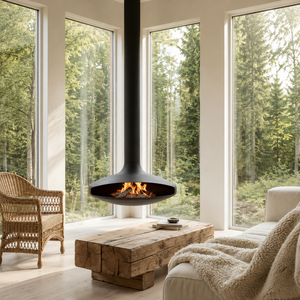 Caminetto Sospeso per Soggiorno con Riscaldamento <span class=keywords><strong>a</strong></span> <span class=keywords><strong>Bioetanolo</strong></span>, Design Moderno con Fiamma Reale - Product Image 1