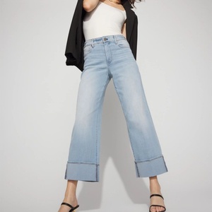 Jeans de Mezclilla de Algodón para Mujer, Estilo Moderno 2025, Cintura Baja, Pierna Ancha, Estilo Baggy - Product Image 1