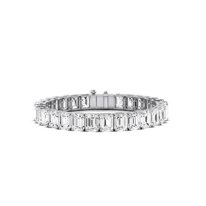 SGARIT Fine Jewelry Custom White Gold Emerald Cut VVS1 D White Moissanite Diamond Tennis Bracelet Bangle