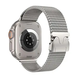 Tali Jam Titanium Milanese Mesh Original untuk Apple Watch Ultra <span class=keywords><strong>2</strong></span> 49mm, Tali Jam Adjustable untuk Apple Watch 46mm 45mm 44mm 42mm - Product Image 1
