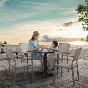 Estilo de país al aire libre <span class=keywords><strong>mesa</strong></span> <span class=keywords><strong>y</strong></span> silla terraza <span class=keywords><strong>exterior</strong></span> de mimbre muebles de comedor conjunto - Product Image 3