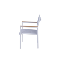 Fauteuil de jardin empilable moderne avec structure en aluminium, chaise de salle à manger d'extérieur en maille Teslin pour villa et café, avec accoudoirs en bois plastique