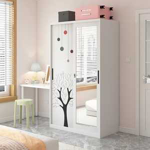 Armoire vestiaire 2 portes autoportante en acier miroir design chambre à coucher armoire coulissante bon marché verre MDF pour maison appartement - Product Image 5