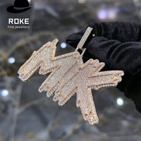 Pendentif personnalisé en or 9K 10K 14K 18K avec initiale MK pavée de diamants de laboratoire VVS, chaîne, bijoux hip-hop pour hommes