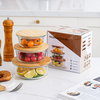 Modèles d'impression couvercle en bambou récipients en verre boîte à lunch en verre personnalisée avec couvercle en bambou pour ensemble de stockage des aliments en verre