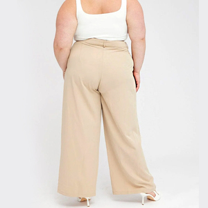 Vêtements pour femmes de <span class=keywords><strong>grande</strong></span> <span class=keywords><strong>taille</strong></span> en polyester personnalisé <span class=keywords><strong>pantalon</strong></span> ample ample et ample en <span class=keywords><strong>beige</strong></span> et surdimensionné pour femmes <span class=keywords><strong>pantalon</strong></span> à jambes larges grandes tailles - Product Image 4