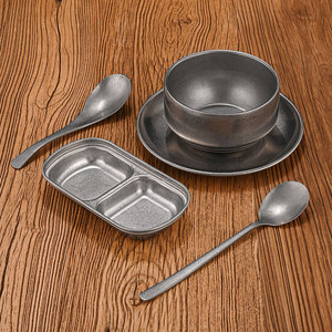 Stainless Steel Bowl Plate Set Rectangular Tray With Spoon Fork Chopsticks For Hotel Meals Coffee Tea - Product Image 3