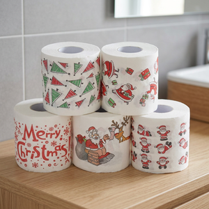 Christmas <b>Pattern</b> Toilet <b>Tissue</b> Standard Roll Soft Wood Pulp 5-Pack - Product Image 3