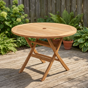 Mesa de Comedor Redonda Plegable de Madera Maciza, Impermeable, Ecológica, para Exteriores, 10 Plazas, Estilo Rústico Moderno de Lujo - Product Image 2
