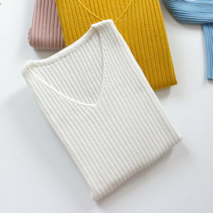 Suéter con cuello en V para mujer, jerseys de manga larga ajustados, Tops de punto para Otoño e Invierno - Product Image 5