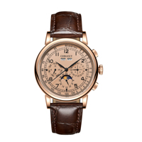 Montre mécanique Corgeut de luxe 41 mm avec boîtier en acier inoxydable, verre saphir, affichage date/jour et phase de lune, automatique pour homme – Offre spéciale