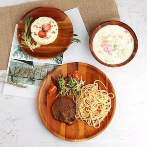 Bandeja redonda de madera de 11 pulgadas, plato de madera maciza para servir té, café, postres, para uso en el hogar y la cocina. - Product Image 5