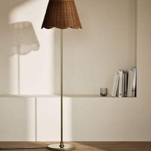 Rattan Floor Lamp Brown Shade Incandescent <b>Light</b> Home Decor <b>Pull</b> String Switch Retro Style - Product Image 2