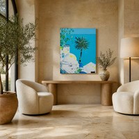 Peinture à l'huile sur toile personnalisée, paysage marin méditerranéen peint à la main, impressionniste, Santorin, Grèce, art mural pour la décoration de la maison
