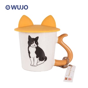 Chất lượng cao màu xử lý món quà gốm Mug dễ thương Mèo Gốm cốc cà phê Mug với Silicone Nắp - Product Image 3