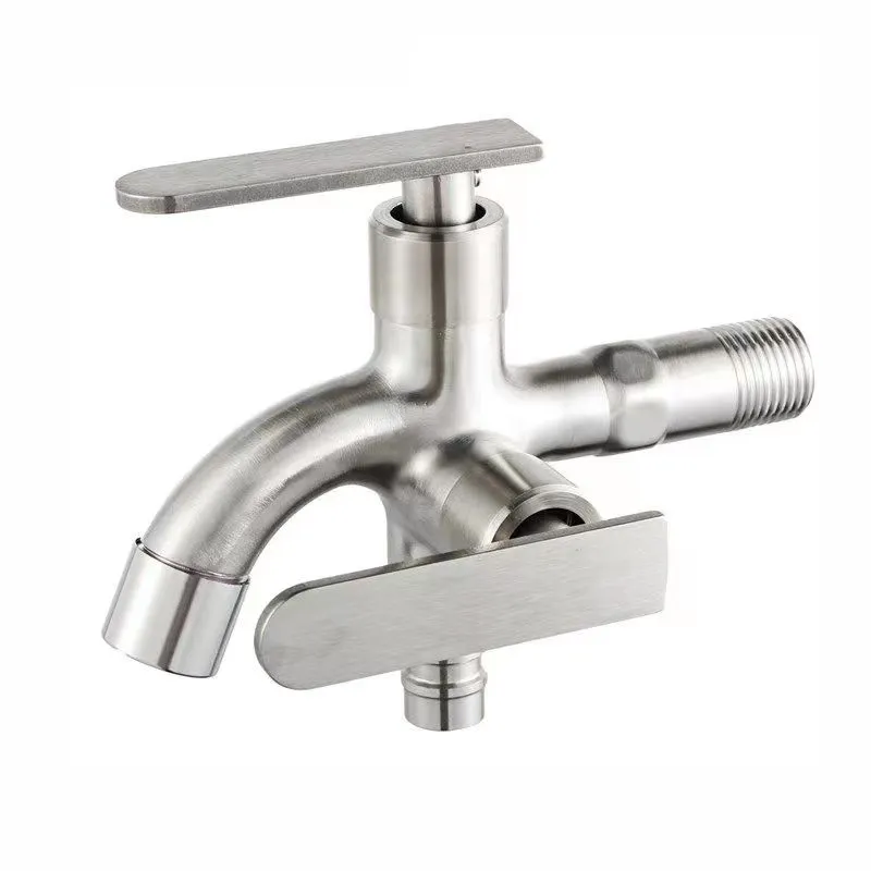 Wall mount 304 stainless steel double tap multifunctional bibcock two way tap bathroom kitchen washing machine faucets