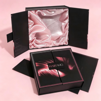Boîte à perruque pliable double porte personnalisée, insert éponge soie antichoc, emballage rigide magnétique luxueux pour