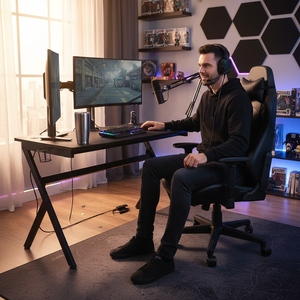 Scrivania da Gaming Extra Large <span class=keywords><strong>Duncan</strong></span> 55" X 24" a Forma di Y, Resistente, con Gancio per Cuffie e Portabicchieri in MDF - Product Image 2