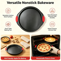 Plaque de cuisson ronde en acier au carbone, résistante au four, avec poignée en silicone, pour la pâtisserie DIY en cuisine