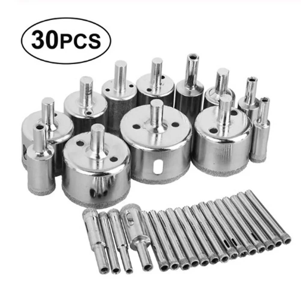 30PCS Diamond Tool Drill Bit Hole Saw Set For Glass Ceramic Marble 15x6-50mm Pro For Making Clean And Precise Hole On Glass Tile