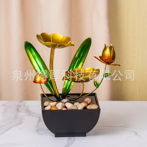 Miniature Water Feature Decor With <b>Backlight</b> Square Electric Plated Metal Flower Design For Living Room <b>TV</b> Cabinet Display - Product Image 5