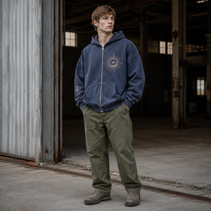 Sweat à capuche zippé pour homme, personnalisé avec logo OEM, 500 g/m², épais, lavé à l'ozone, par le fabricant en gros Speaker Pulse - Product Image 1