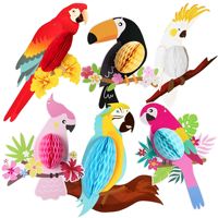 6 décorations d'oiseaux tropicaux en papier en forme de nid d'abeille pour les décorations de fête Luau, décorations de jungle hawaïenne