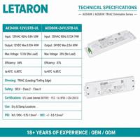 Controlador LED de 12/24 V CC para Tiras LED, Estándar Estadounidense de 120 V CA, Protección Contra Cortocircuitos, 12 V 24 V, Regulable por TRIAC, Clase UL 2, 40 W 60 W 90 W