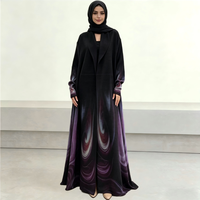 Abaya longue plissée à imprimé fluide dégradé noir et violet, col à revers large, vêtement d'extérieur modeste, style kimono pour femmes musulmanes de Dubaï, pour l'Aïd