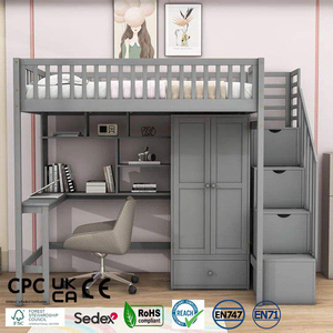Многофункциональная Заводская поставка, современная деревянная двухъярусная кровать в стиле лофт с письменным столом и книжным шкафом для детей - Product Image 1