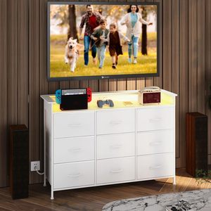 <span class=keywords><strong>Commode</strong></span> moderne <span class=keywords><strong>blanche</strong></span> pour chambre à coucher avec lumières LED 8 <span class=keywords><strong>tiroirs</strong></span> en tissu Grande tour de rangement Cadre en acier inoxydable Dessus en bois - Product Image 3