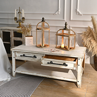 Table basse rectangulaire en bois massif Innova Home, style rustique, avec tiroir de rangement, pour salon et salle à manger, faite à la main
