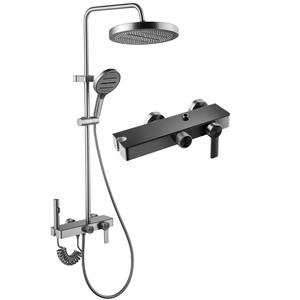 Ensemble de douche en laiton gris anthracite pour hôtels, avec fonction pluie et jet puissant, technologie de placage, forme rectangulaire, encastré mural - Product Image 2