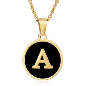 Collier initial en nacre en gros, pendentif <span class=keywords><strong>lettre</strong></span> en émail noir et coquille d'ormeau, bijoux personnalisés en acier inoxydable, cadeau - Product Image 3