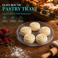 Plateau à dessert rond en plastique PET transparent à nervures, jetable, qualité alimentaire, pour macarons et biscuits
