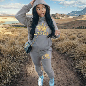 Conjunto Deportivo de Invierno para Mujer de Talla Grande, de Alta Calidad, Dos Piezas, Transpirable, 100% Poliéster, Sudadera con Capucha de Felpa, Sin Costuras, OEM - Product Image 3