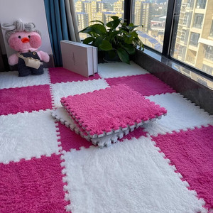 Alfombra de rompecabezas <span class=keywords><strong>rosa</strong></span> y blanca para toda la habitación, alfombras de terciopelo suave y esponjoso entrelazadas para sala de estar y dormitorio - Product Image 5
