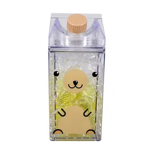 Clear Square Milk Bottles BPA Free Portable Water Bottle With Straw 400ml For Outdoor Sports Travel Plastic Bottle